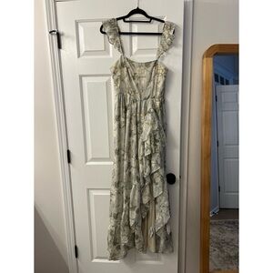 Storia Embroidered Ruffle Hem Floor Length Dress